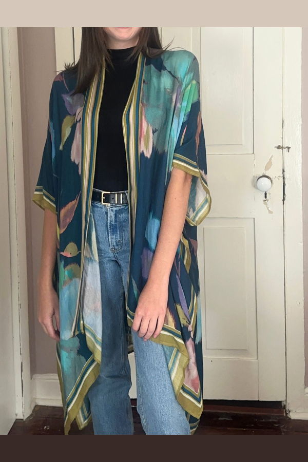 Vismaya Conspicuous Floral Kimono - Cobalt Blue