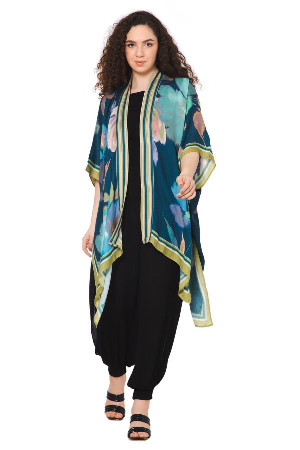 Vismaya Conspicuous Floral Kimono - Cobalt Blue