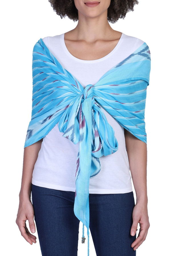 Vismaya Diamond Stripe Tassel Scarf - Blue