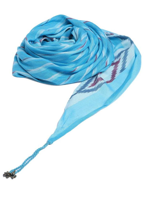 Vismaya Diamond Stripe Tassel Scarf - Blue