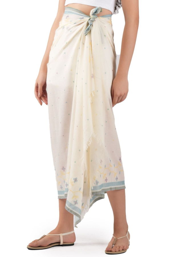 Vismaya Florette Woven Cotton Scarf - Beige