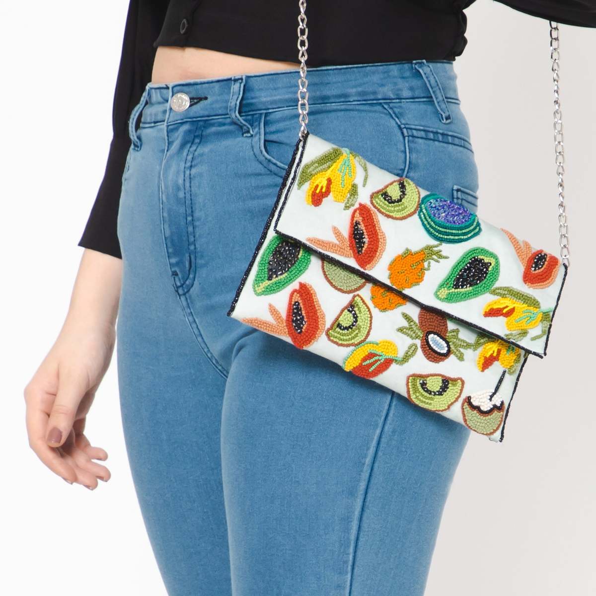 Vismaya Fruit Embroidered Clutch - Green - Image 4 of 6