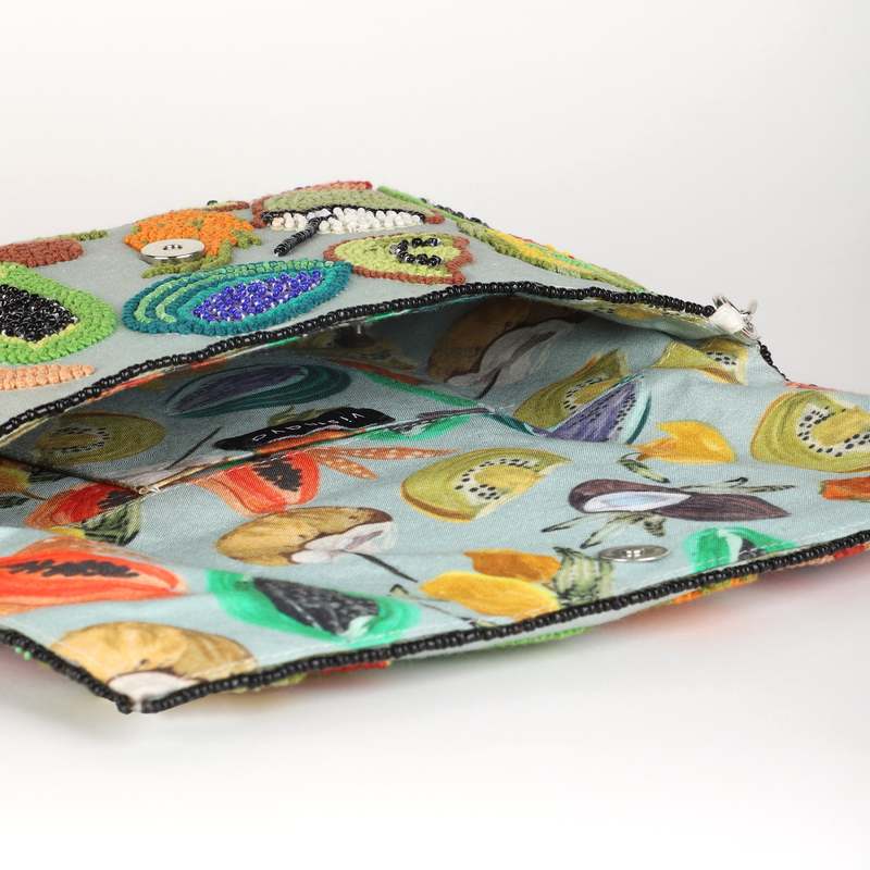 Vismaya Fruit Embroidered Clutch - Green