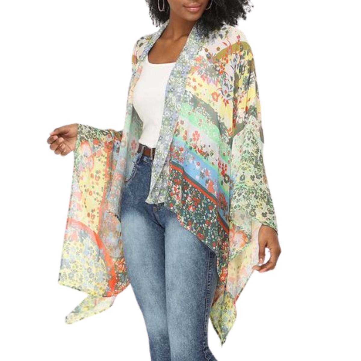 Vismaya Garden Bloom Sheer Kimono - Gray - Image 1 of 4