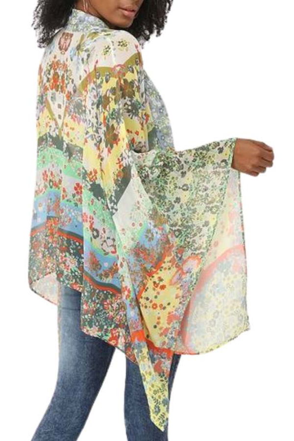 Vismaya Garden Bloom Sheer Kimono - Gray