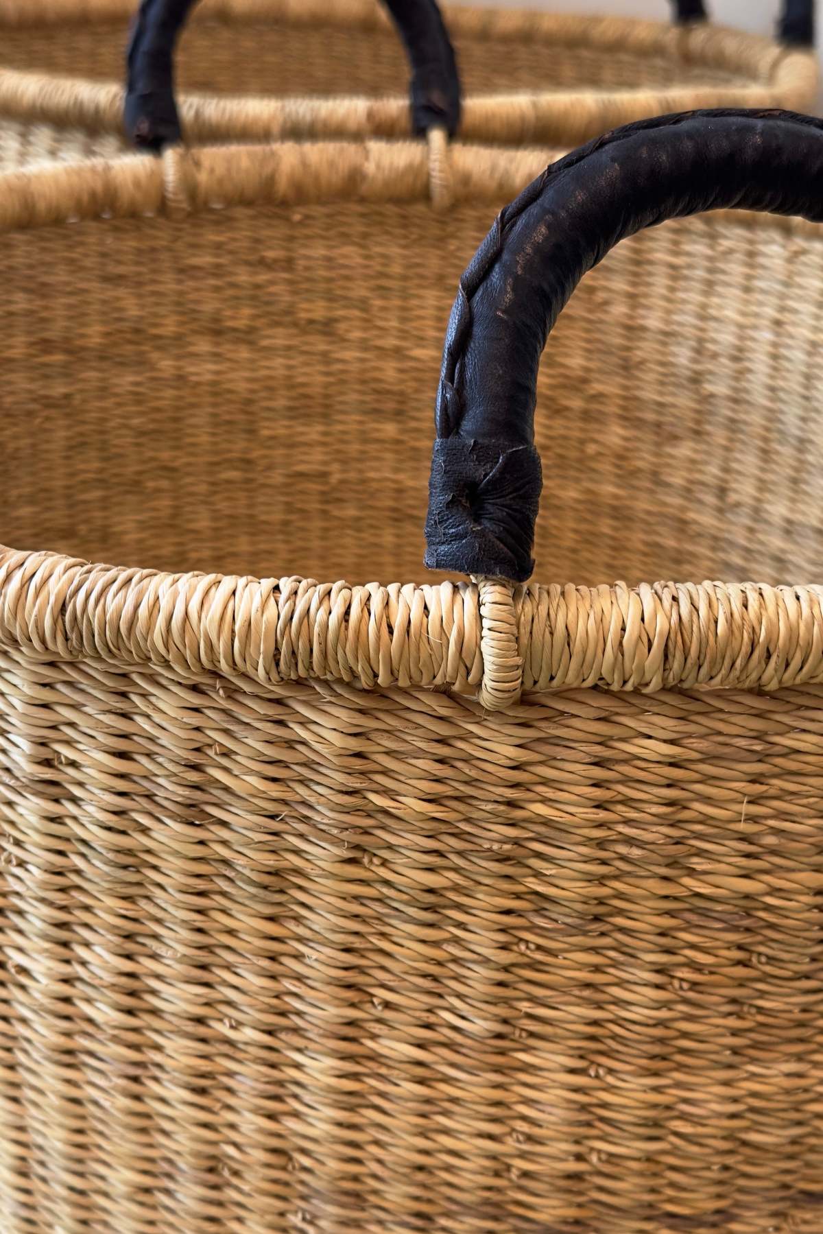 Mbare Handwoven Medium Hamper with Leather Handles - Image 3 of 3