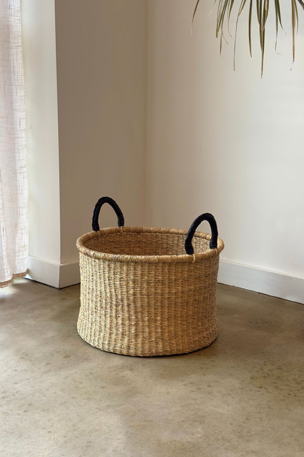 Mbare Handwoven Hamper with Leather Handles - Small