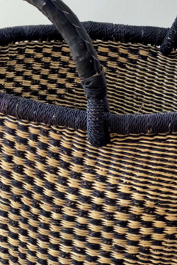 Mbare Handwoven Natural & Black Checkerboard Bolga Basket