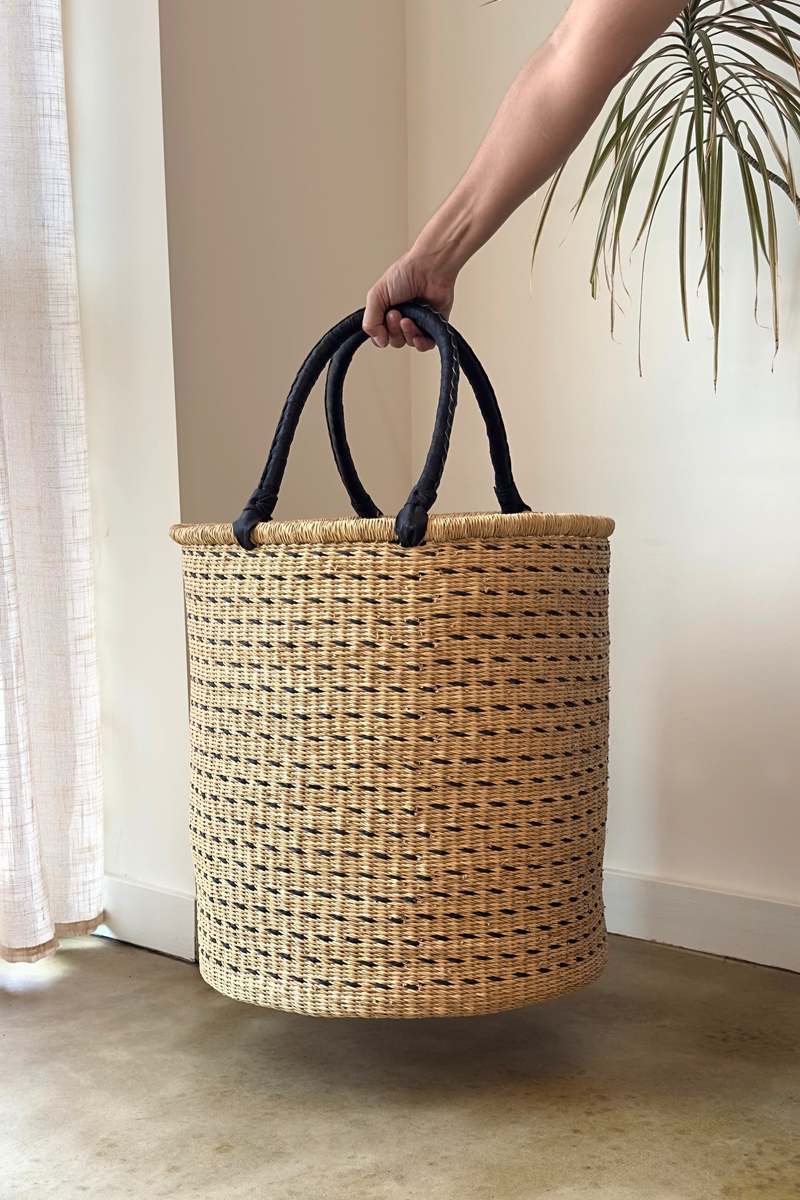 Mbare Natural w/ Black Horizontal Dashes Laundry Hamper