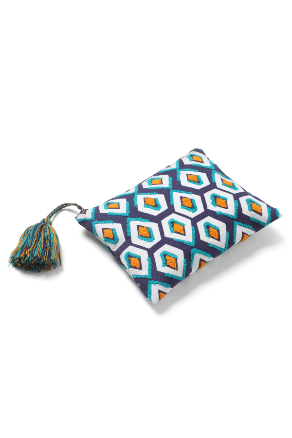 Vismaya Pentagon Embroidered Travel Pouch - Blue Cyan