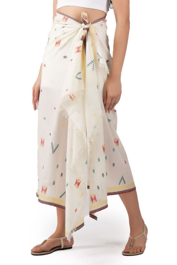 Vismaya Pixel Woven Cotton Scarf - Ivory