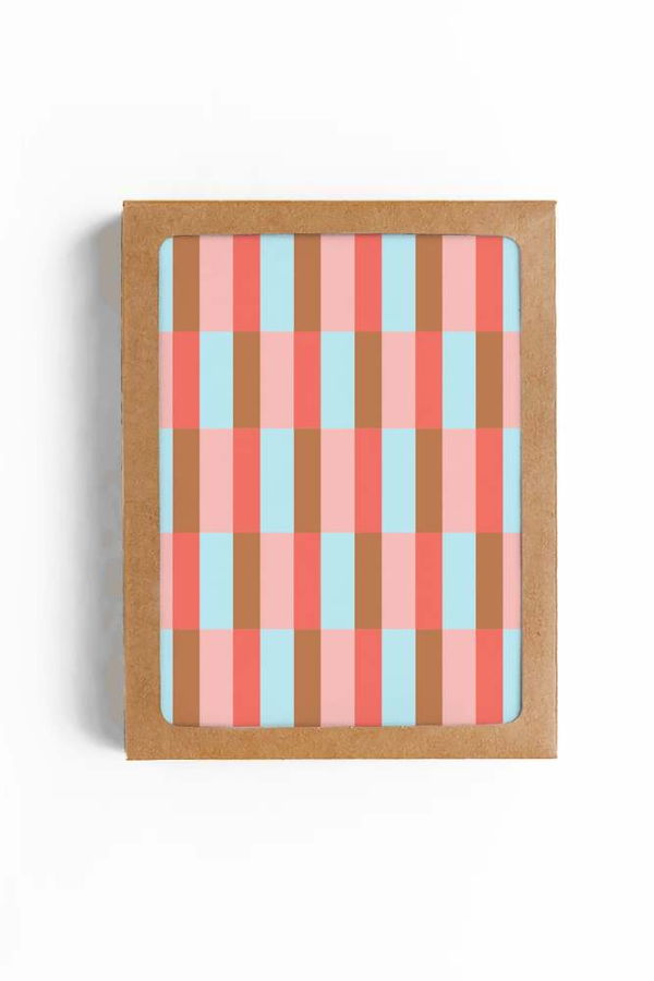 Mellowworks Retro Striped Checkerboard Blank Card Boxed Set of 8 Cards Card Set