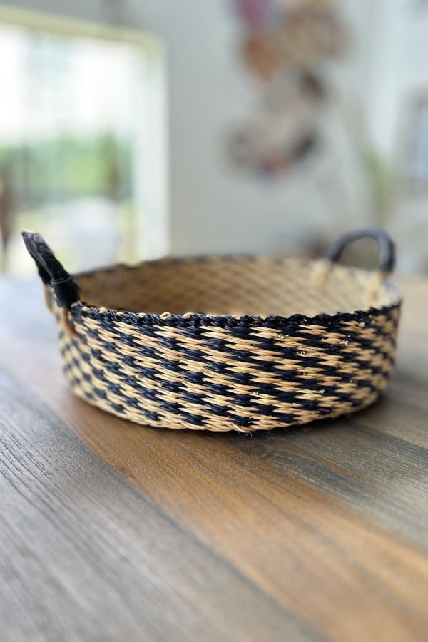 Mbare Tray Basket in Natural w/ Black Checks