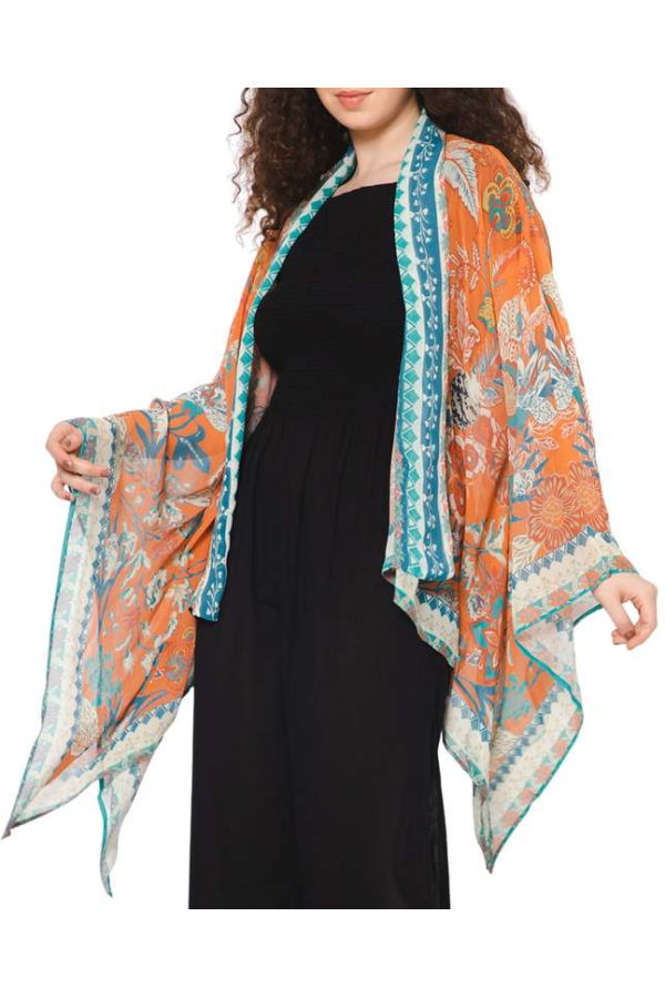 Vismaya Wildflower Sheer Kimono - Orange