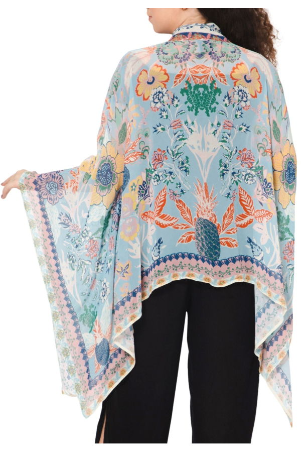 Vismaya Wildflower Sheer Kimono Cardigan - Blue