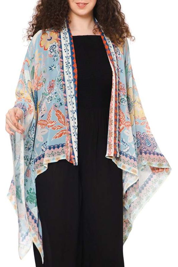 Vismaya Wildflower Sheer Kimono Cardigan - Blue