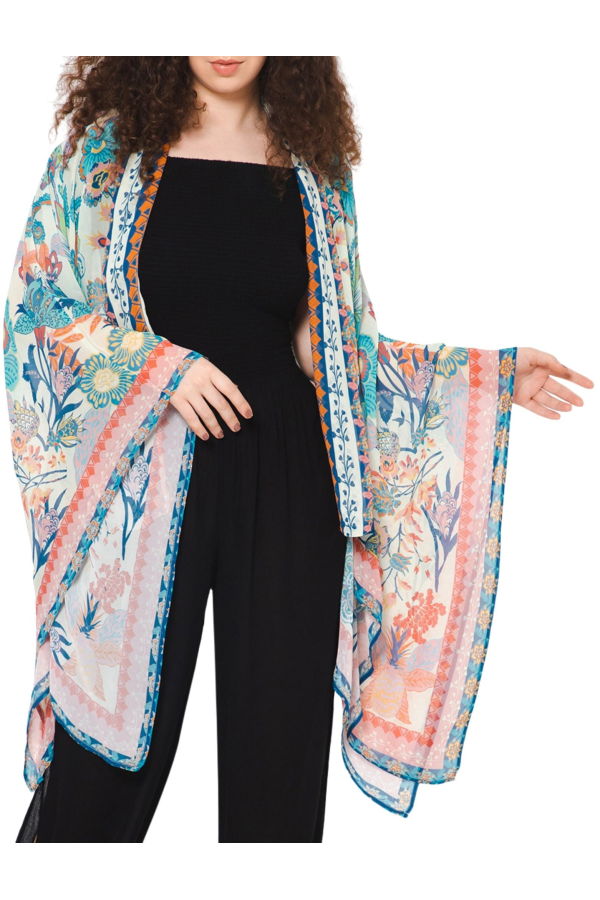 Vismaya Wildflower Sheer Kimono Cardigan - White