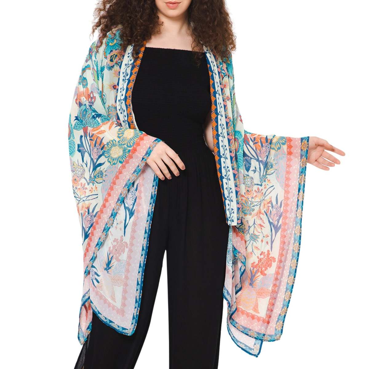 Vismaya Wildflower Sheer Kimono Cardigan - White - Image 1 of 2