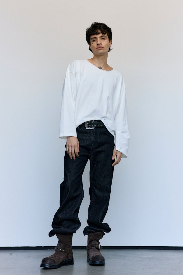 SECOND/LAYER Vintage White Cotton Thrasher LS Tee