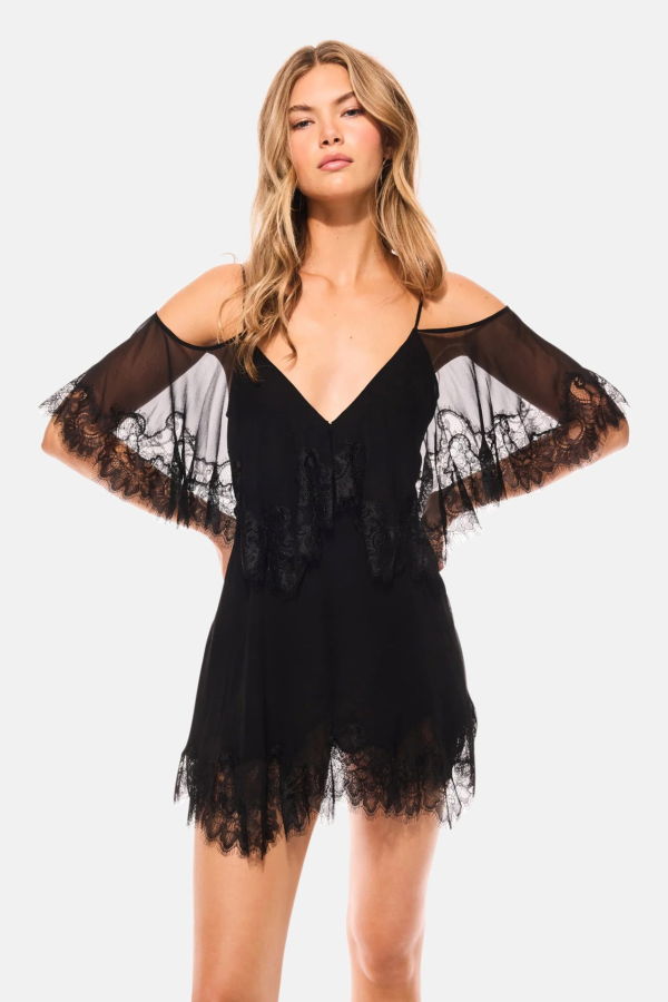 LoveShackFancy Selune Silk Lace-Trimmed Mini Dress - Black