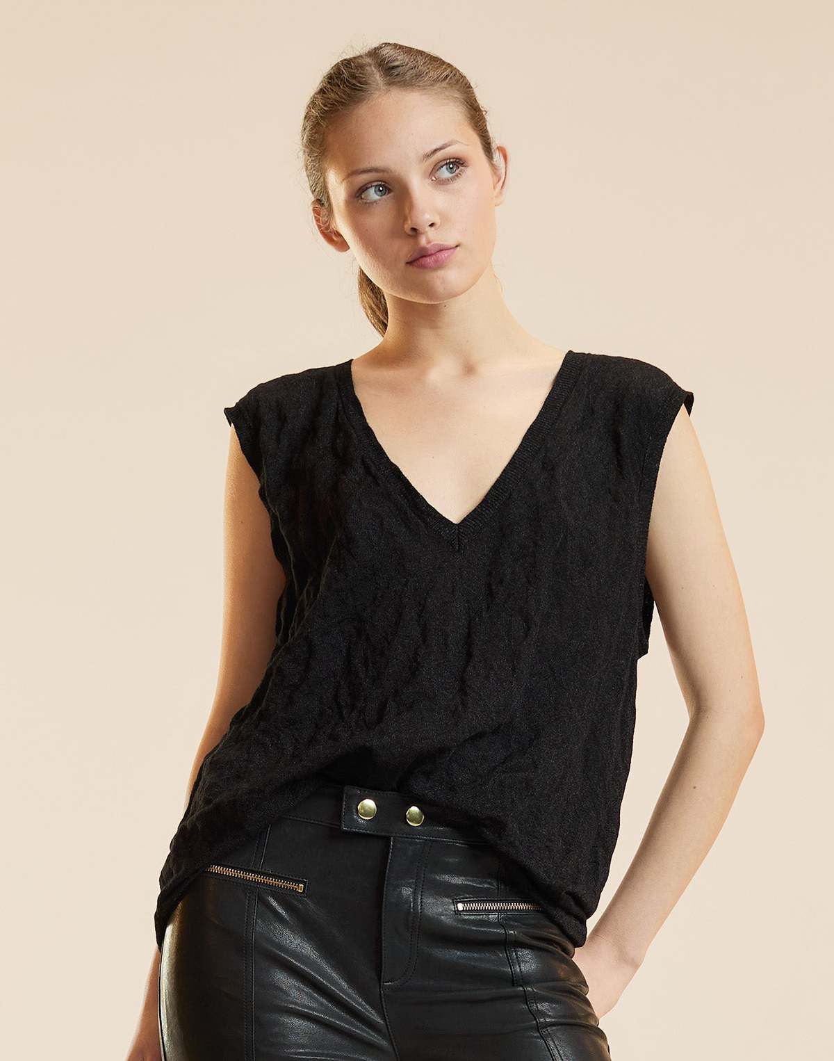 Cynthia Rowley Parchment Tank Top - Black - Image 2 of 7