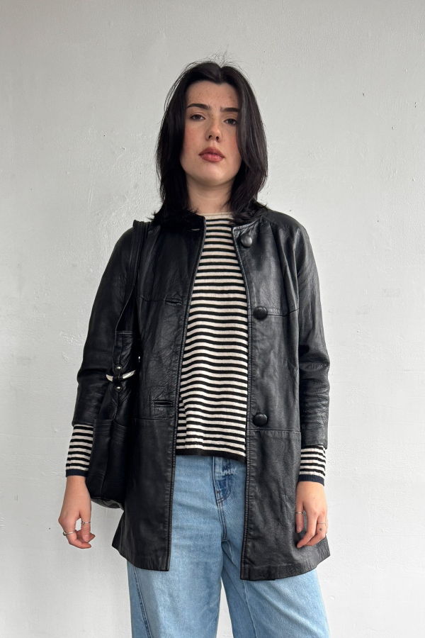 Vintage Black 60s Leather A-Line Jacket Coat
