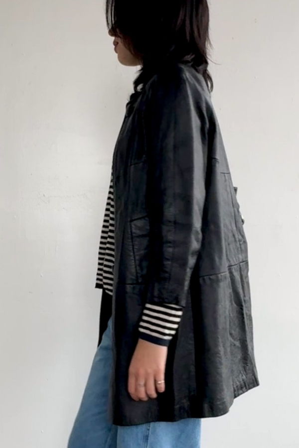 Vintage Black 60s Leather A-Line Jacket Coat