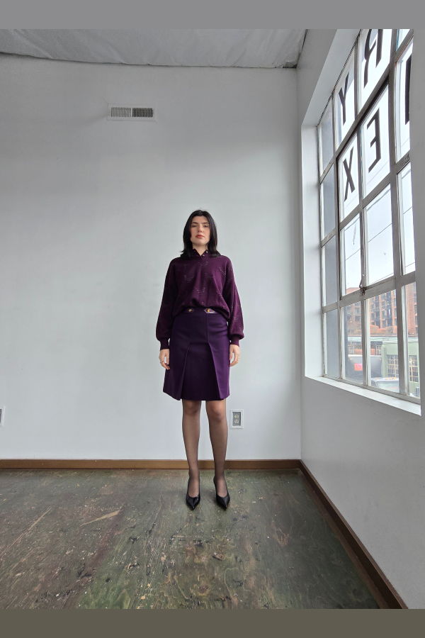 Vintage Celine Eggplant Wool Kickpleat Skirt