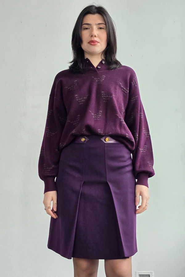 Vintage Celine Eggplant Wool Kickpleat Skirt