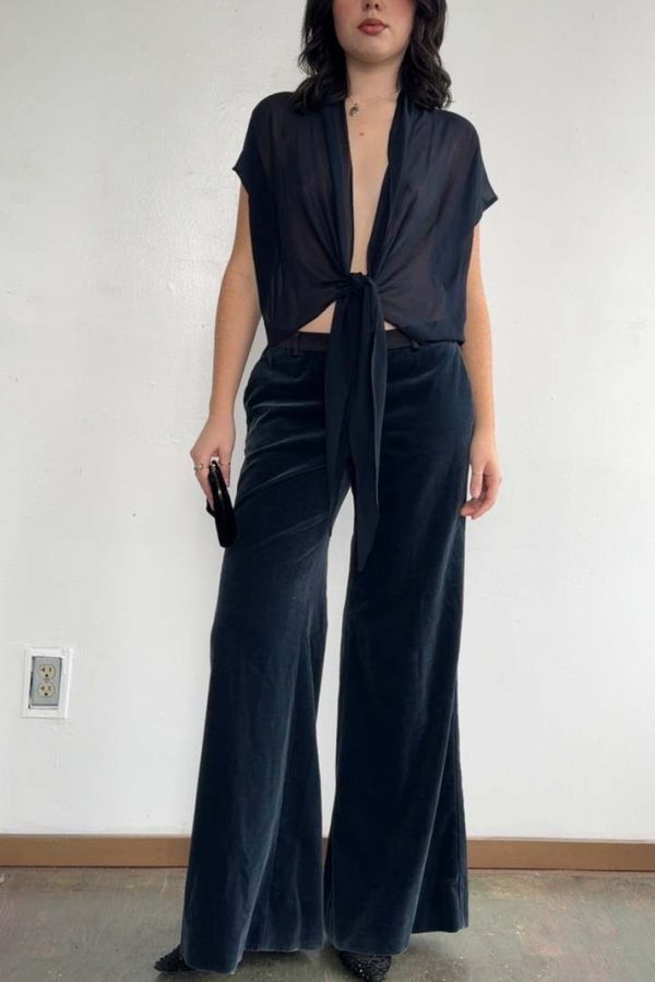 Vintage Navy Silk Chiffon Wrap Top