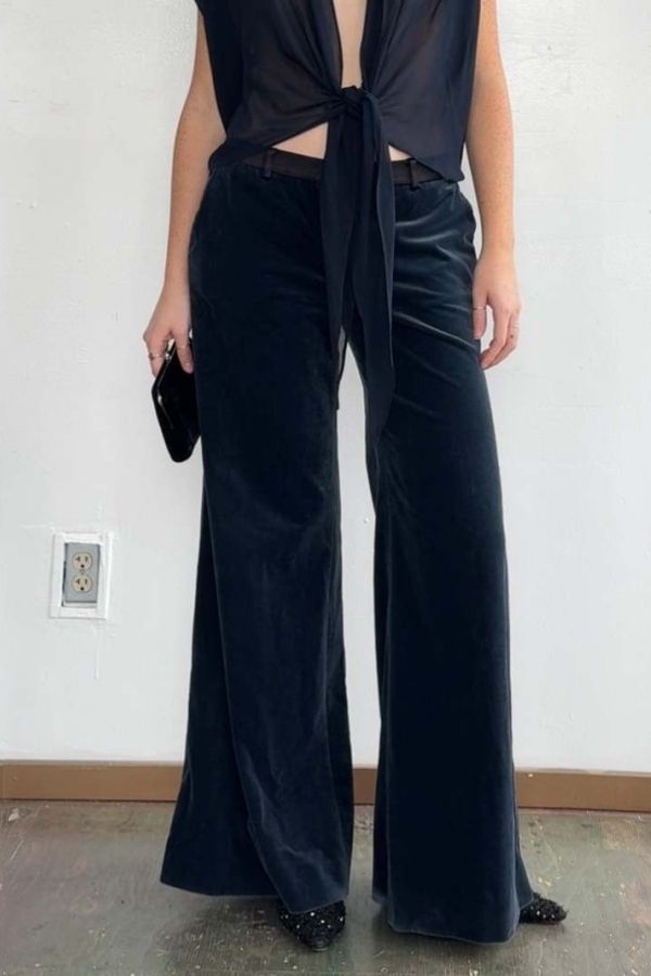Vintage Navy Velvet Wide Leg Pants