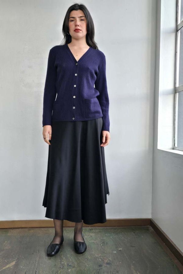 Vintage Saks Blue Ribbed Cashmere Cardi Top