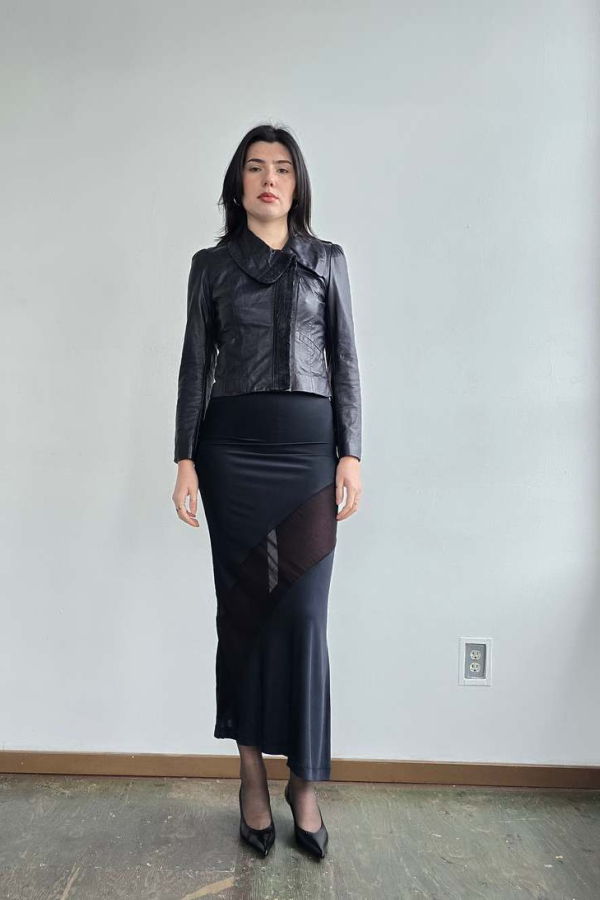 Vintage Slinky Mesh Cutout Skirt - Black