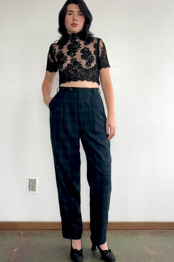 Vintage Wool Tartan Pleated Pants