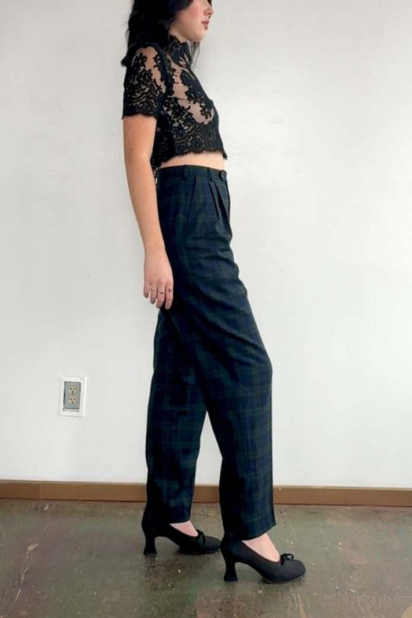Vintage Wool Tartan Pleated Pants