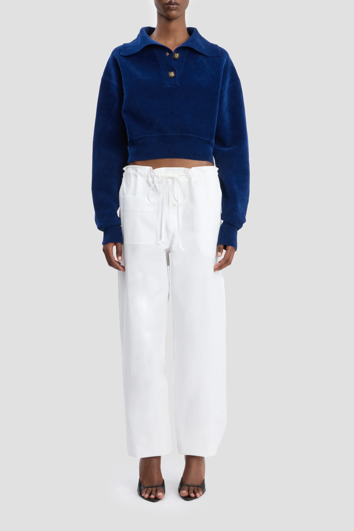 Victoria Beckham Collared Cropped Top - Bright Navy - Image 2 of 4
