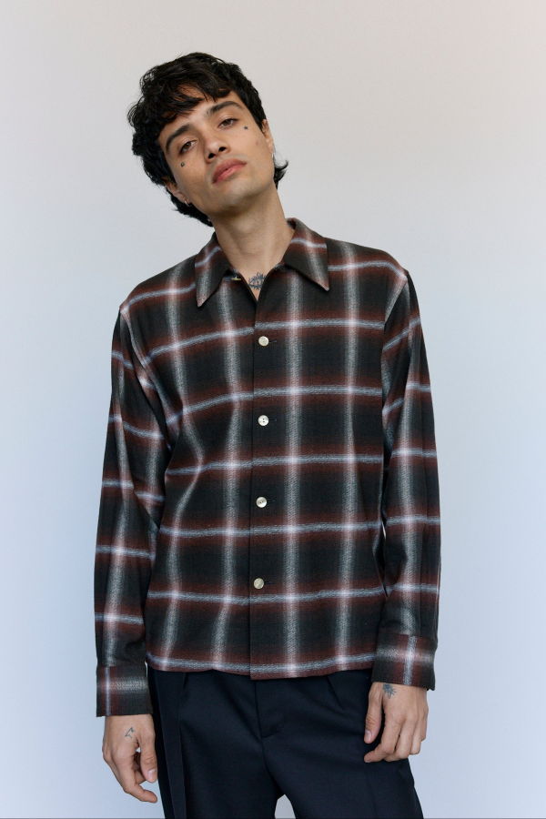SECOND/LAYER Red Check Cotton Logan Ombre LS Shirt