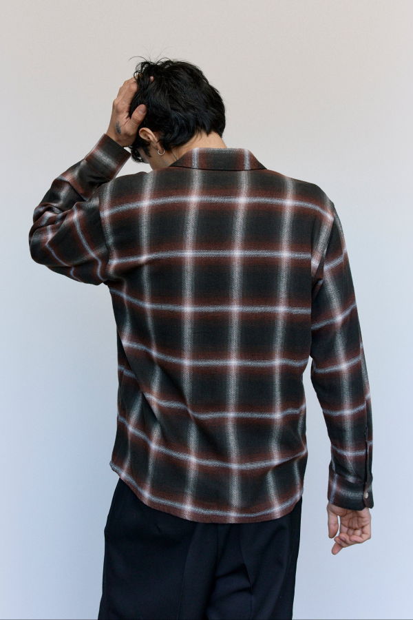 SECOND/LAYER Red Check Cotton Logan Ombre LS Shirt