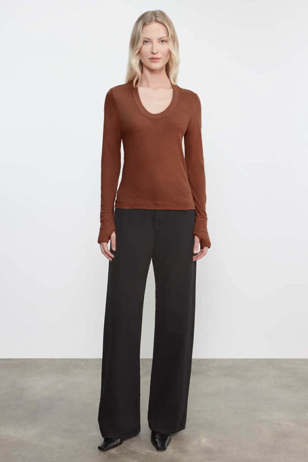 Enza Costa Cashmere Easy Cuffed U Sweater