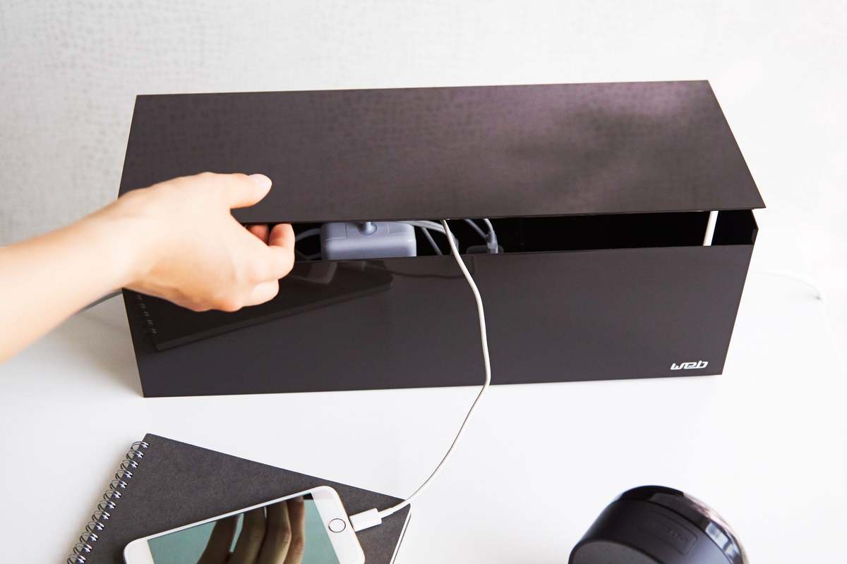 Yamazaki Home Cable Management Box - White/Taupe/Brown - Image 14 of 16