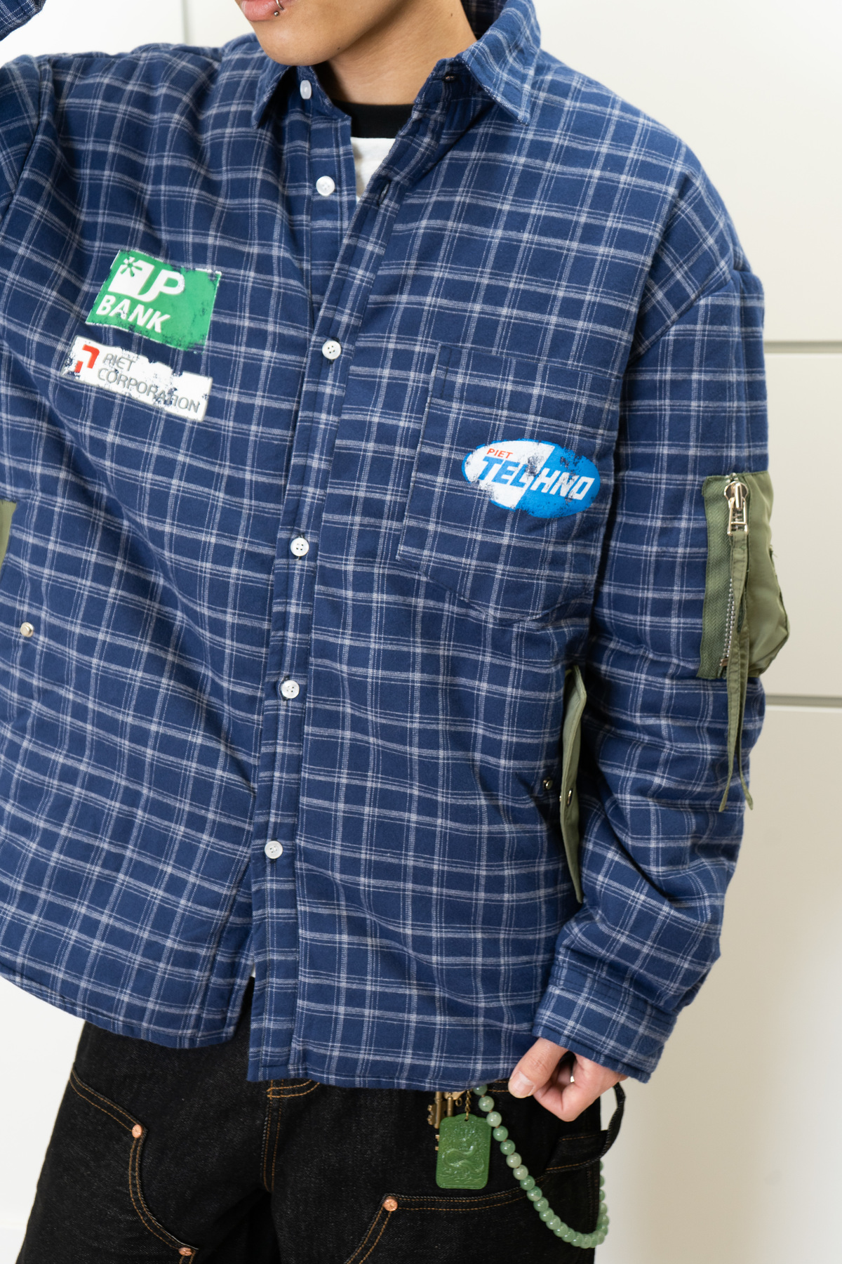 piet Padded Flannel Plaid Shirt - Green - Image 2 of 5