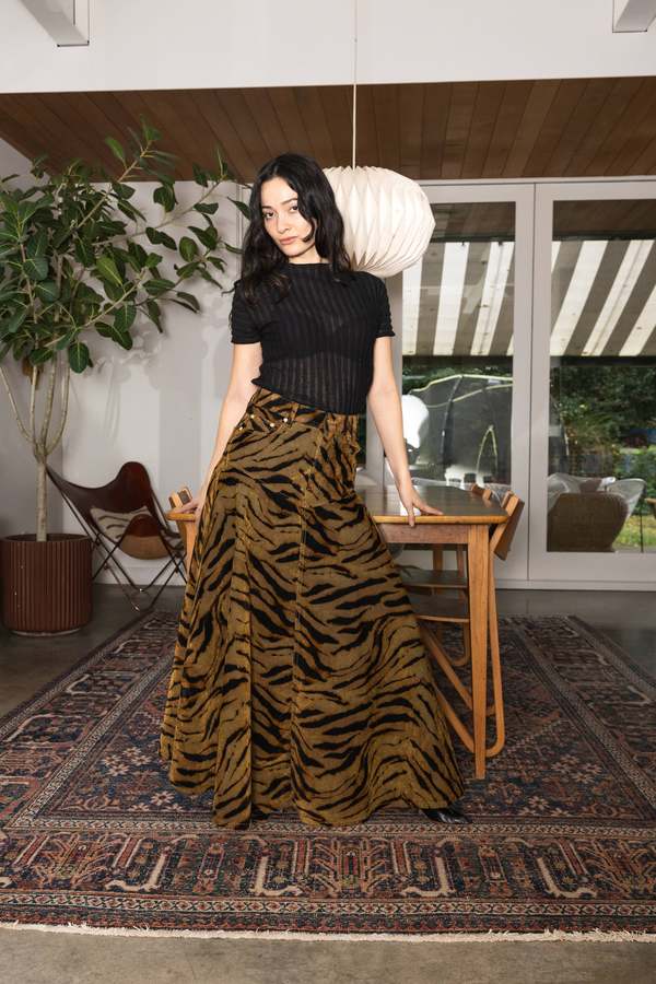 Ganni Printed Flock Denim Long Skirt