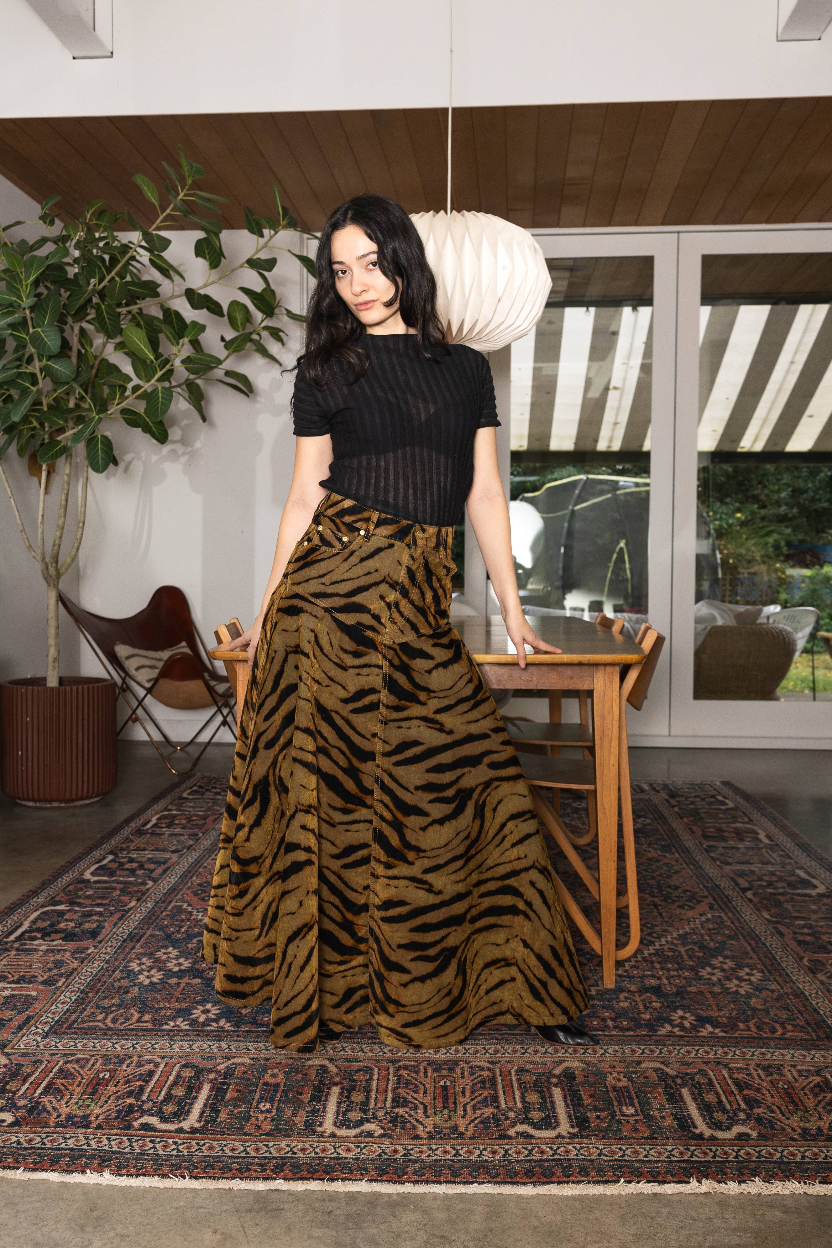 Ganni Printed Flock Denim Long Skirt | Garmentory
