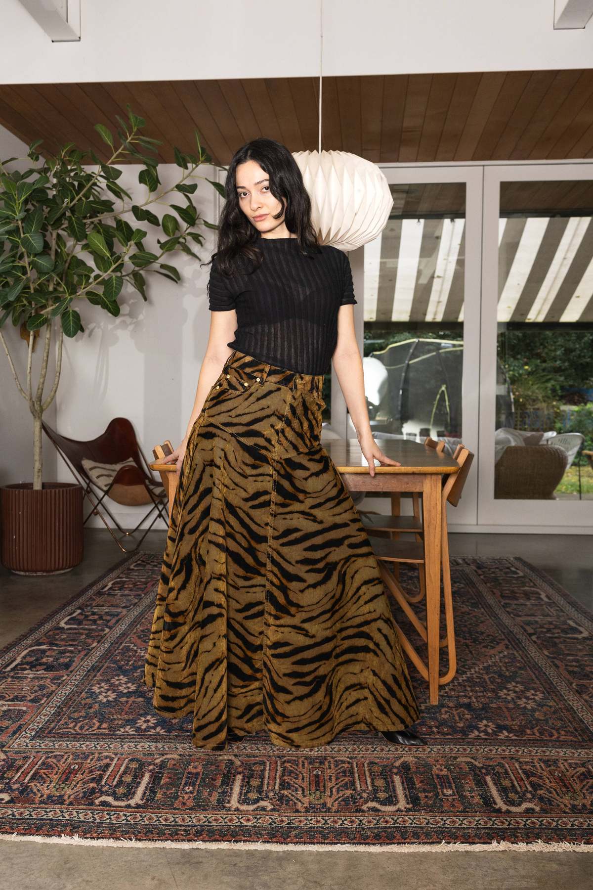 Ganni Printed Flock Denim Long Skirt - Image 1 of 5