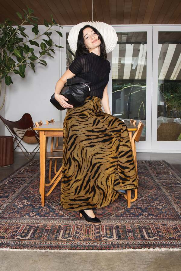 Ganni Printed Flock Denim Long Skirt