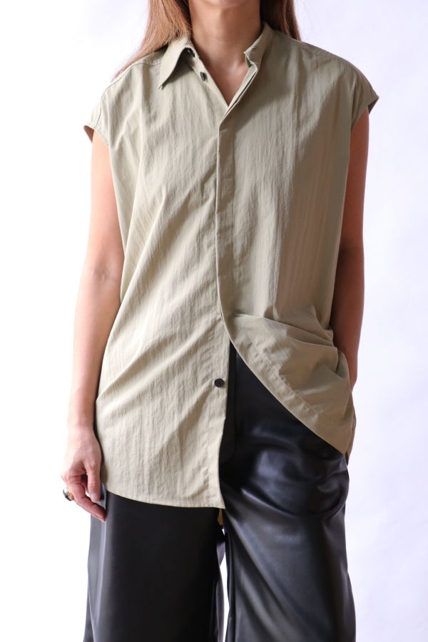 Gauchere Sleeveless Oversized Shirt Top - Sage Green