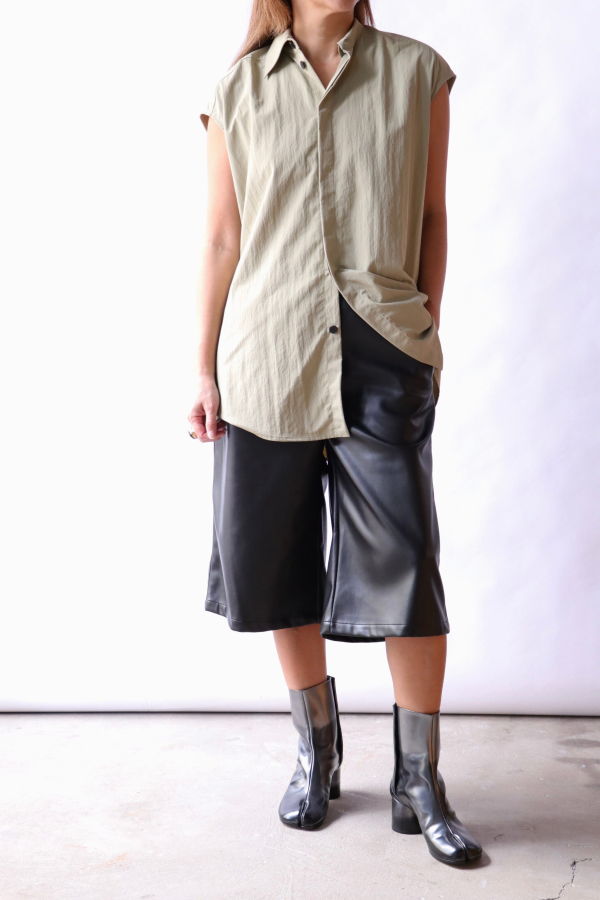 Gauchere Sleeveless Oversized Shirt Top - Sage Green