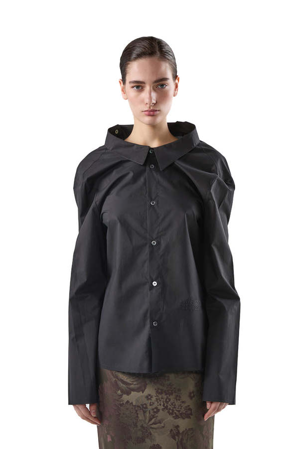 MM6 Maison Margiela Distressed Oversized-Collar Frayed-Hem Shirt