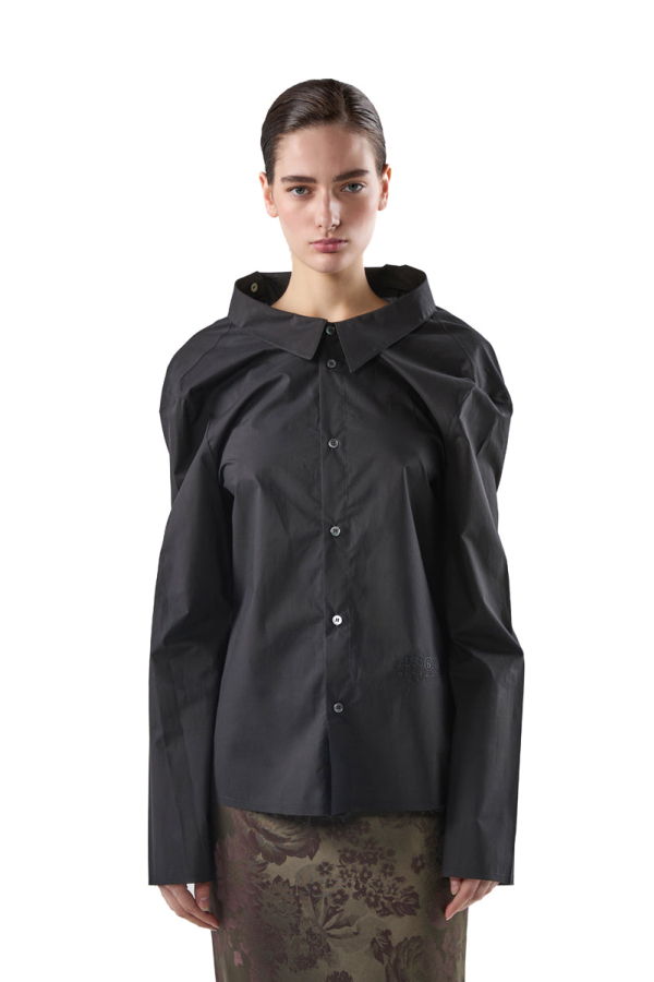 MM6 Maison Margiela Distressed Oversized-Collar Frayed-Hem Shirt