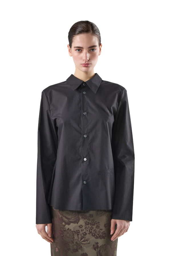 MM6 Maison Margiela Distressed Oversized-Collar Frayed-Hem Shirt